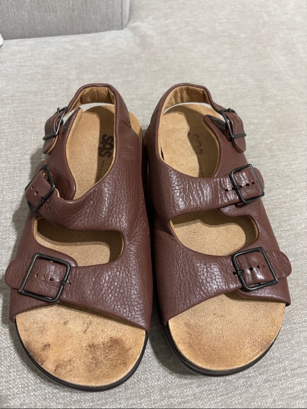 SAS Brown Leather Double Buckle Sandal 8W